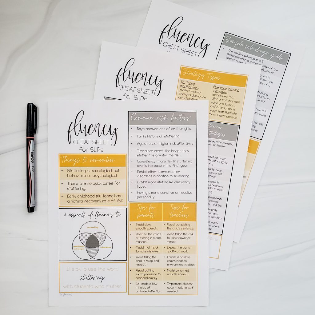 fluency therapy cheat sheets