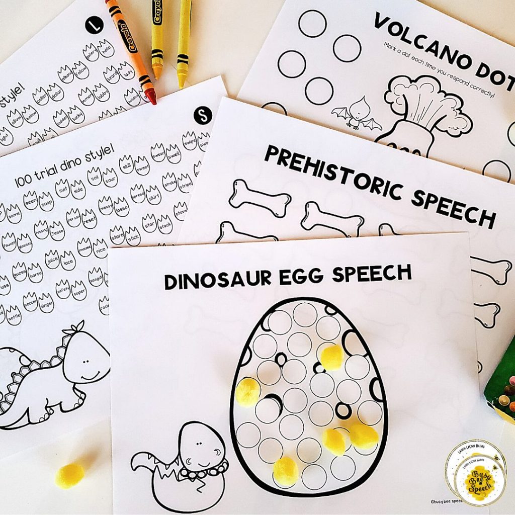dinosaur speech therapy theme worksheets