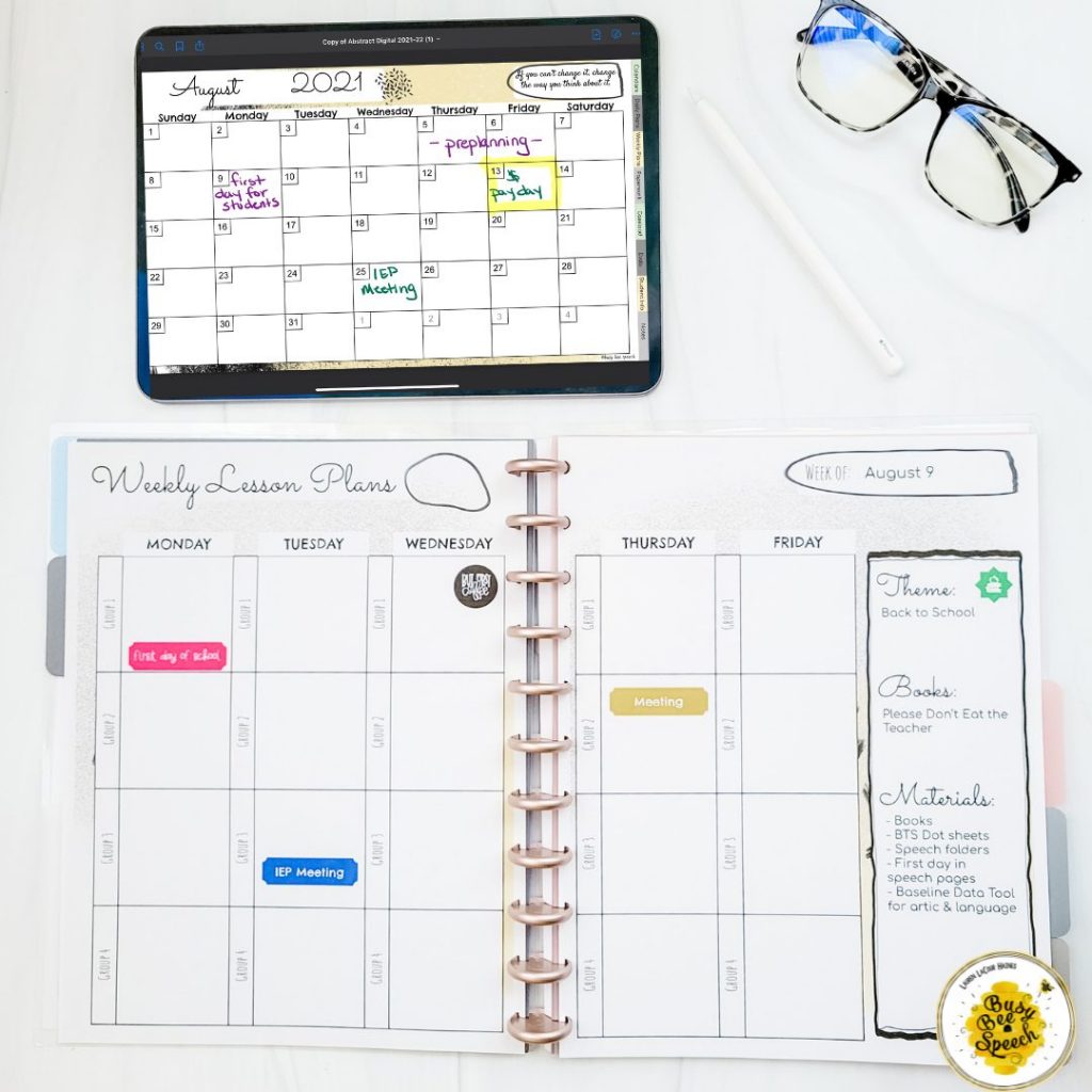 Digital and printable SLP planner