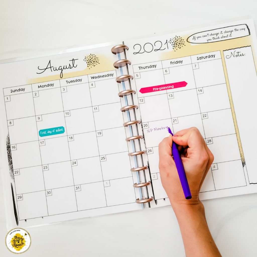 SLP planning calendar