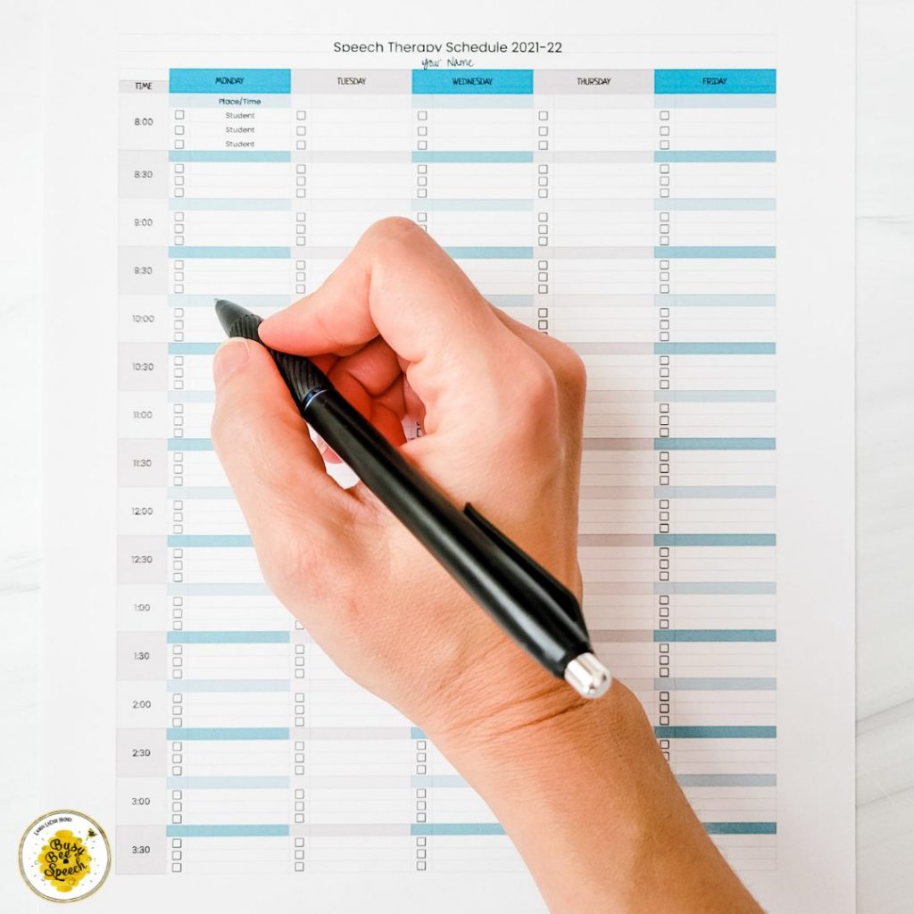 speech therapy schedule template