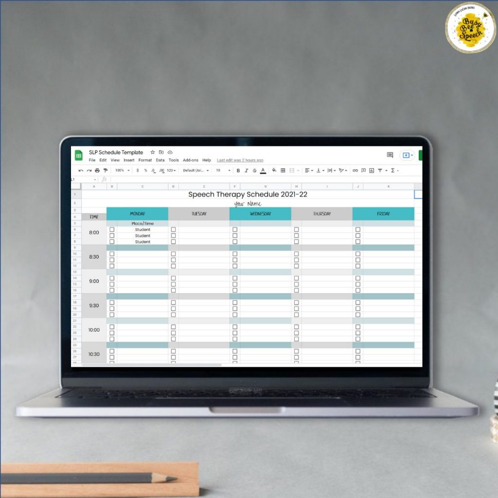 digital speech therapy schedule template