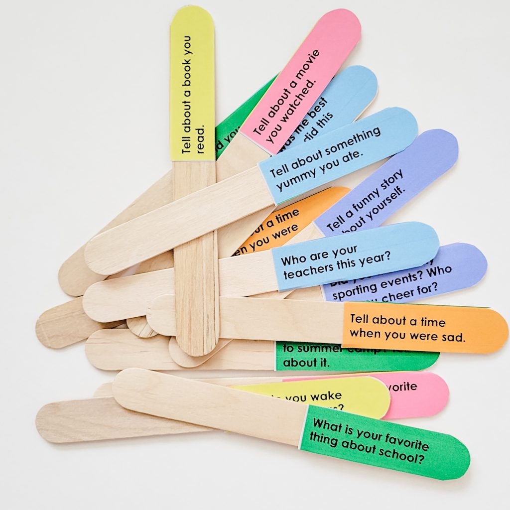 conversation sticks for first day of speech activities