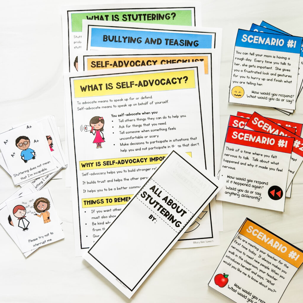 self-advocacy activities for stuttering therapy packet