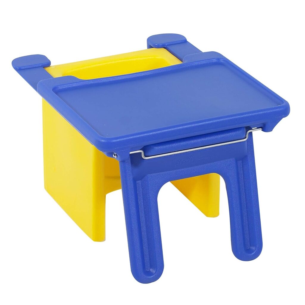 cube chair with tray to use during language therapy