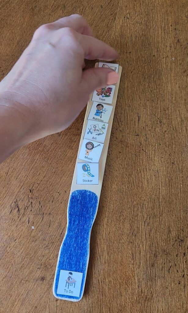 paint stirrer visual schedule for preschool language therapy