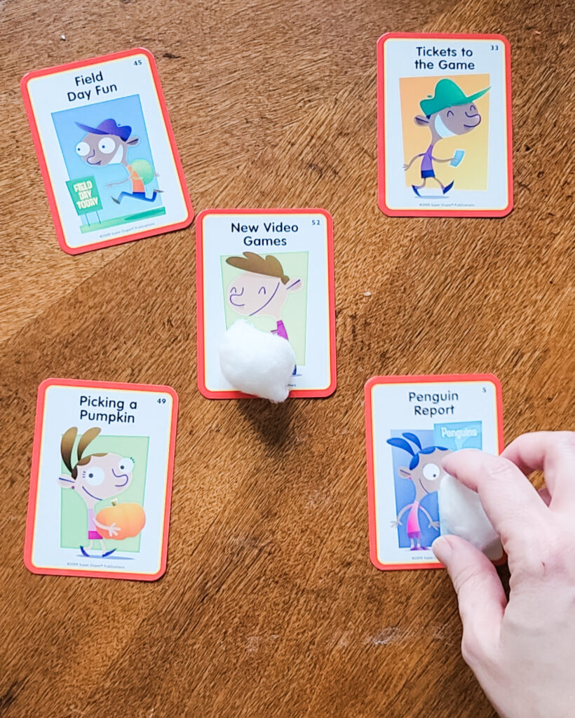 cotton ball snow toss speech therapy activity